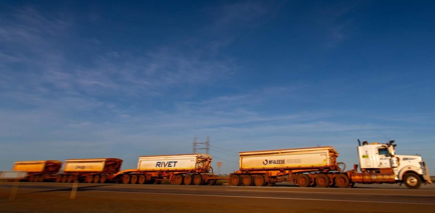 A road train near Port Hedland, Australia, a town at the nexus of Australia’s iron-ore industry (Ian Waldie/Bloomberg via Getty Images)